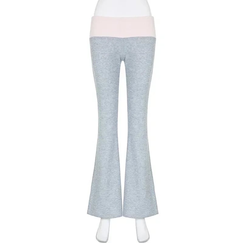 Grey & Pink Patchwork Flare Pants