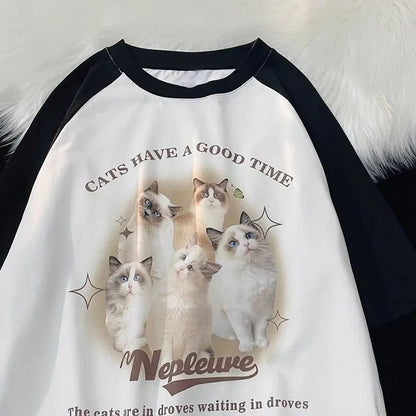 Graphic Cat Print Short Sleeve T-shirt