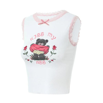 Pink Lace Bear Print Tank Top