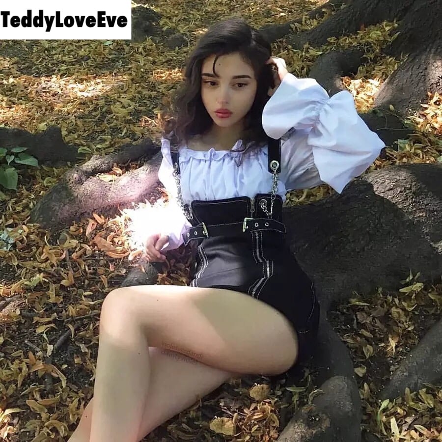 Sexy Black Casual Chain Metal Sling Belt Zipper Short Mini Dress Punk Goth E-Girl Kawaii Korean Japanese Harajuku Streetwear