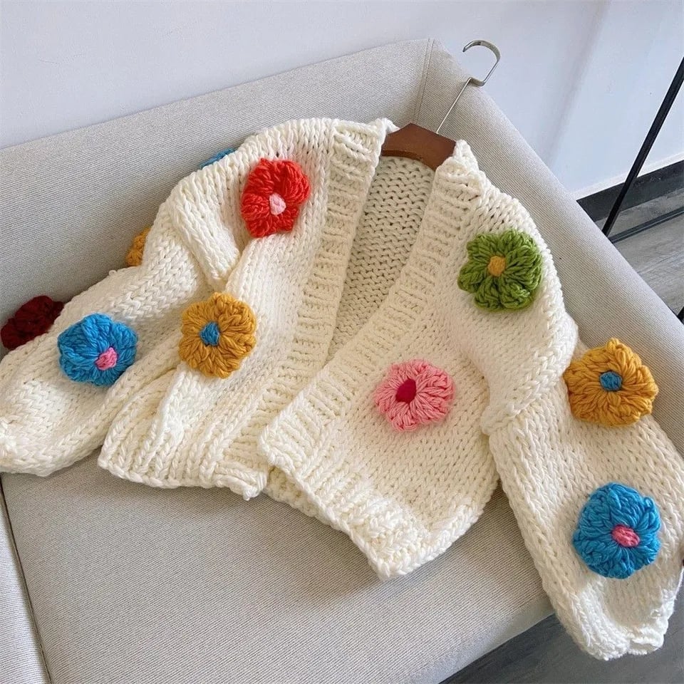Flower Knit Cropped Cardigan