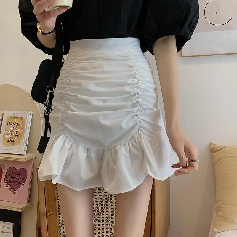 Ruffle Hem Ruched A-Line Skirt