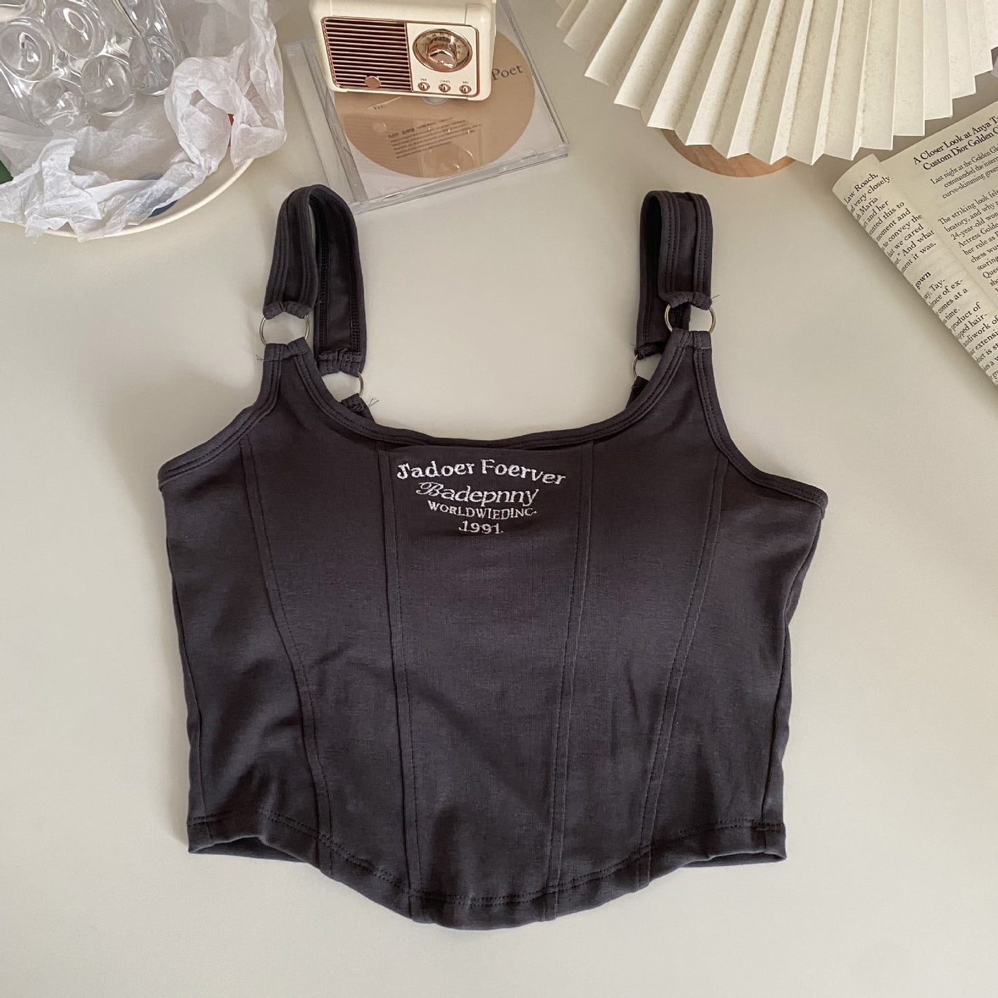 Y2K Letter Embroidery Sleeveless Crop Top