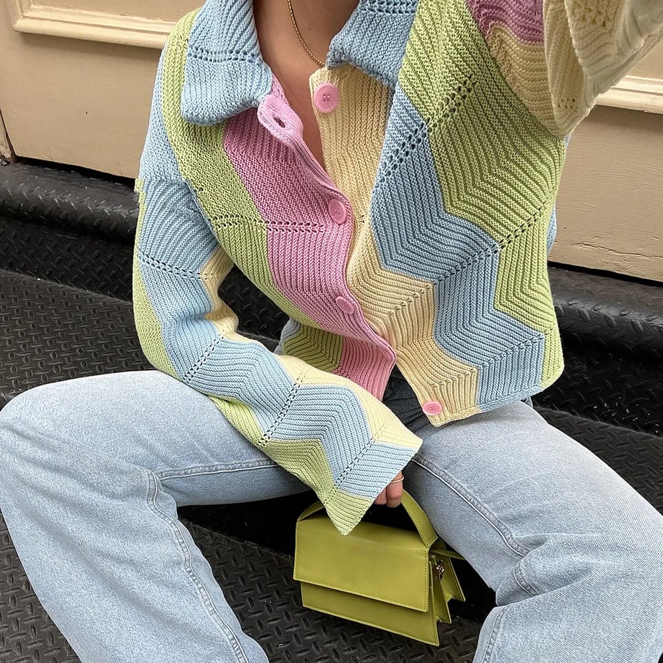 Rainbow Color Block Cardigan