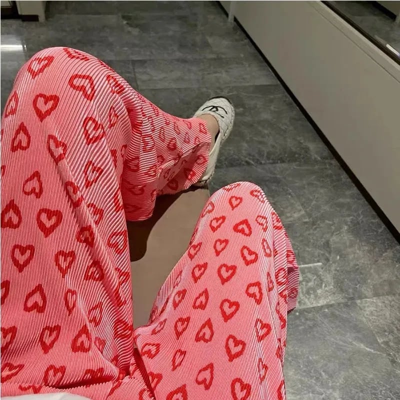 Pink Heart Print Trousers