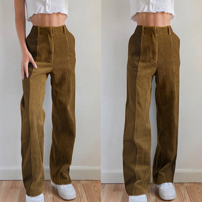 Green Corduroy High Waist Pants