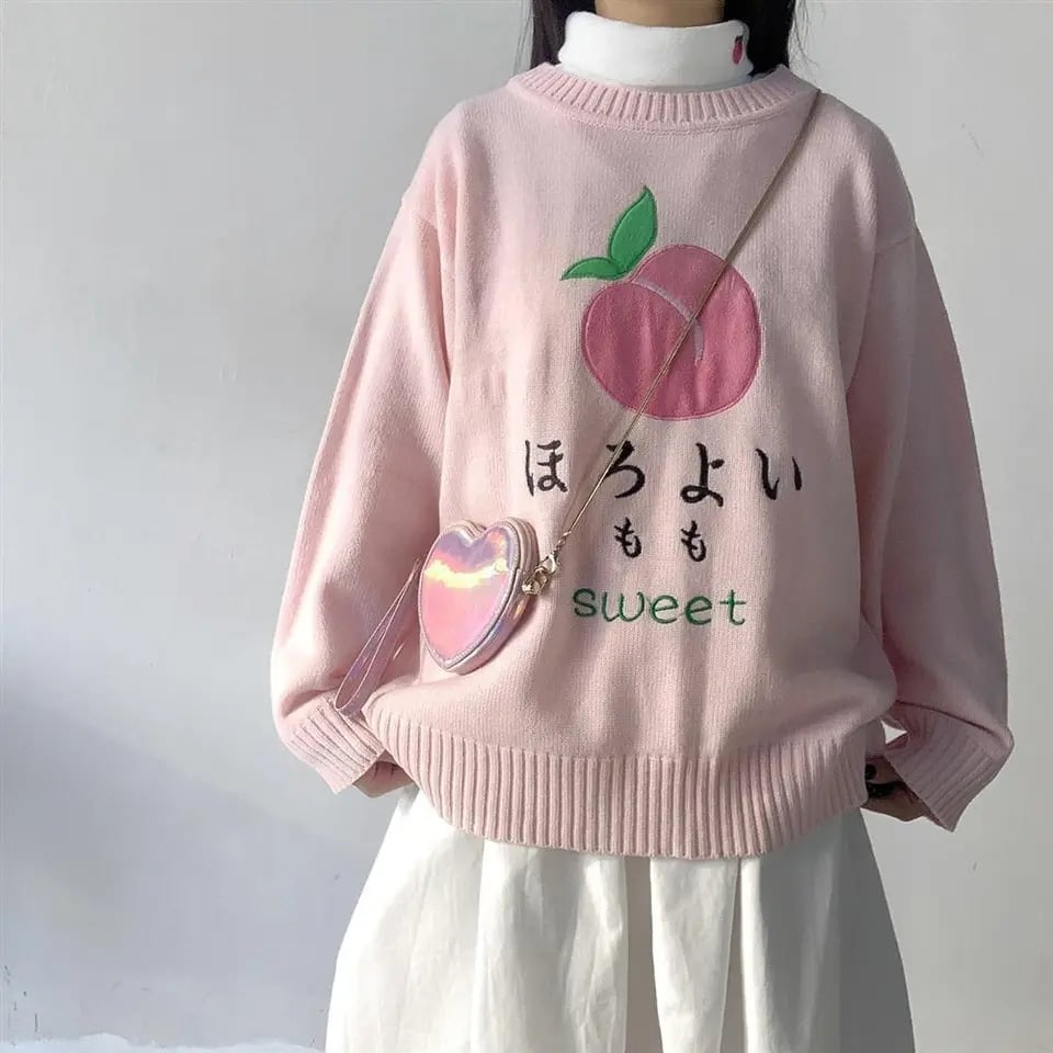 Sweet Pink Peach Embroidery Sweater