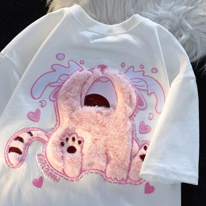 Fluffy Crying Cat Short Sleeve T-shirt