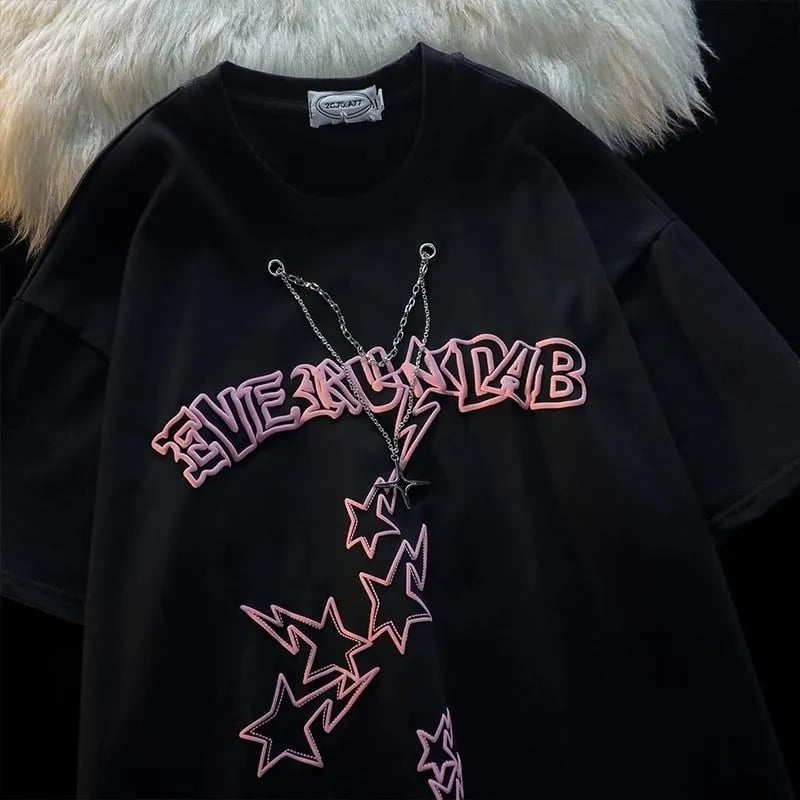 Star Print Chain Short Sleeve T-shirt