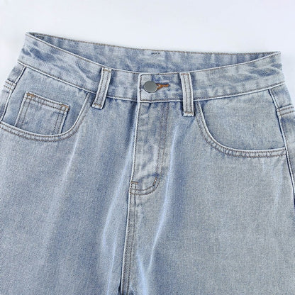 Cute 90s Buttery Print Casual Baggy Straight High Waist Mom Blue Denim Jean Bottom Pant Aesthetic E-Girl Kawaii Korean Japanese Harajuku Streetwear