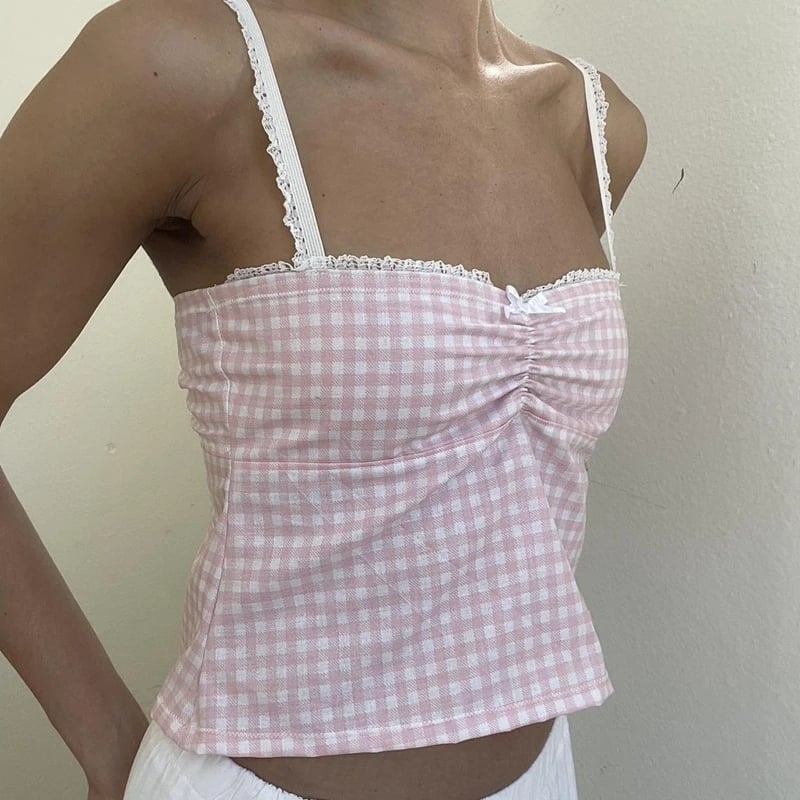 Pink Plaid Bow Crop Top