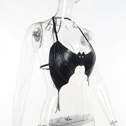 Black PU Leather Bat Crop Top