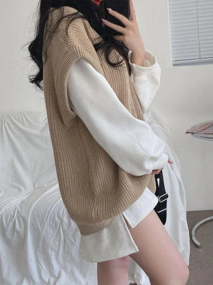 Grey Thick Knit Sweater Vest