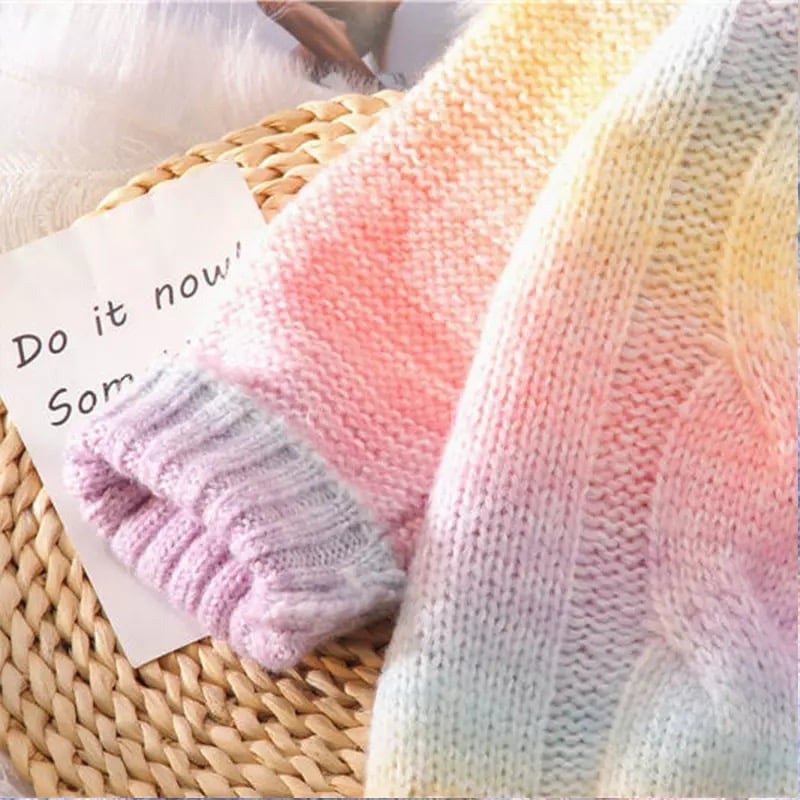 Pastel Rainbow Tie Dye Stripe Loose Oversize Knit Long Sleeve Sweatshirt Sweater Pullover Jumper E-Girl Kawaii Korean Japanese Harajuku Streetwear