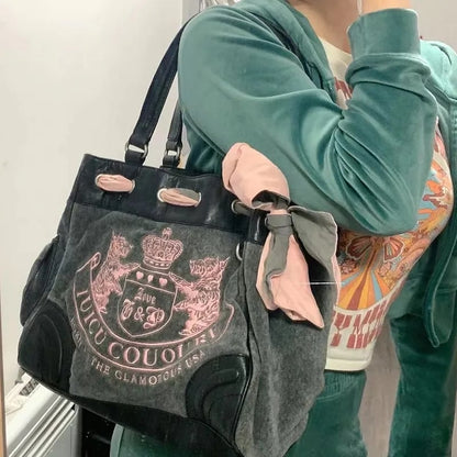 Vintage 90s Velvet Embroidery Tote Bag