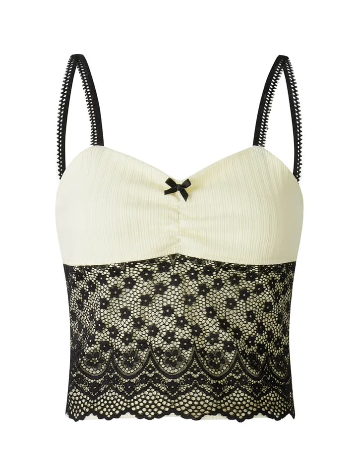 Black Mesh Bow Patchwork Tank Top