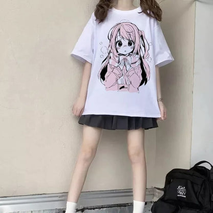 Anime Girl Print Baggy Short Sleeve T-shirt