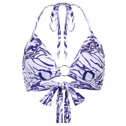 Cute Sexy Tie Dye V-Neck Lace Up Halter Backless Beach Crop Top Summer Aesthetic Casual E-Girl Kawaii Korean Japanese Harajuku