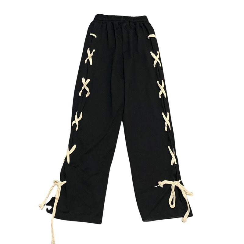 Black Side Bow Bandage High Waist Trousers