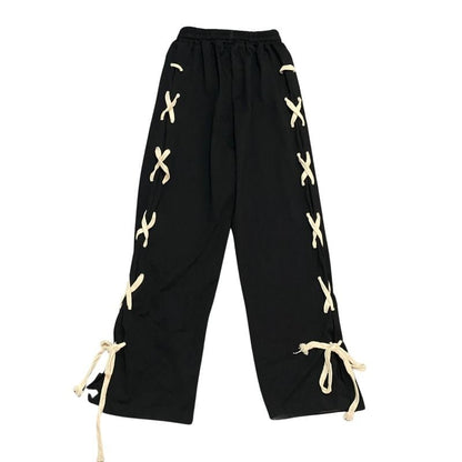 Black Side Bow Bandage High Waist Trousers