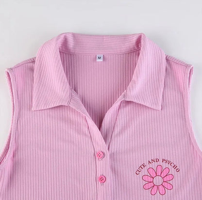 Sweet Pink Collar Ribbed Romper