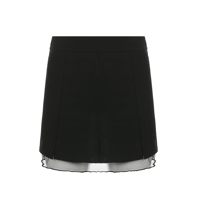 Black Split Mesh Frill Patchwork Mini Skirt