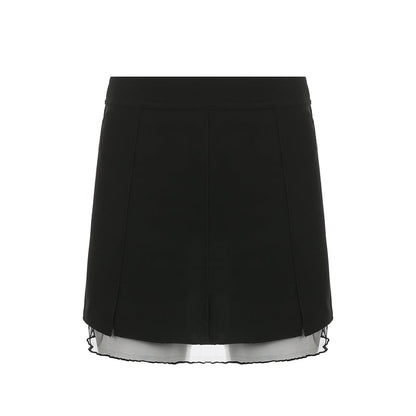 Black Split Mesh Frill Patchwork Mini Skirt