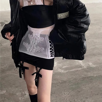 Butterfly Lace Halter Neck Dress + Gloves