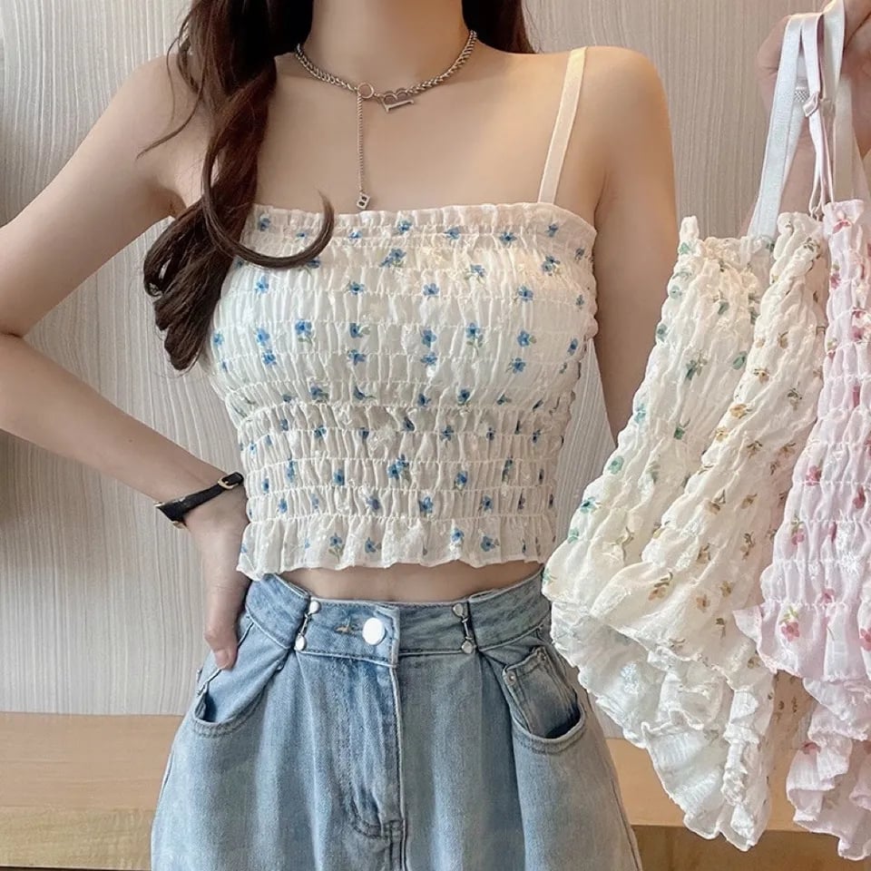 Floral Ruched Backless Crop Top