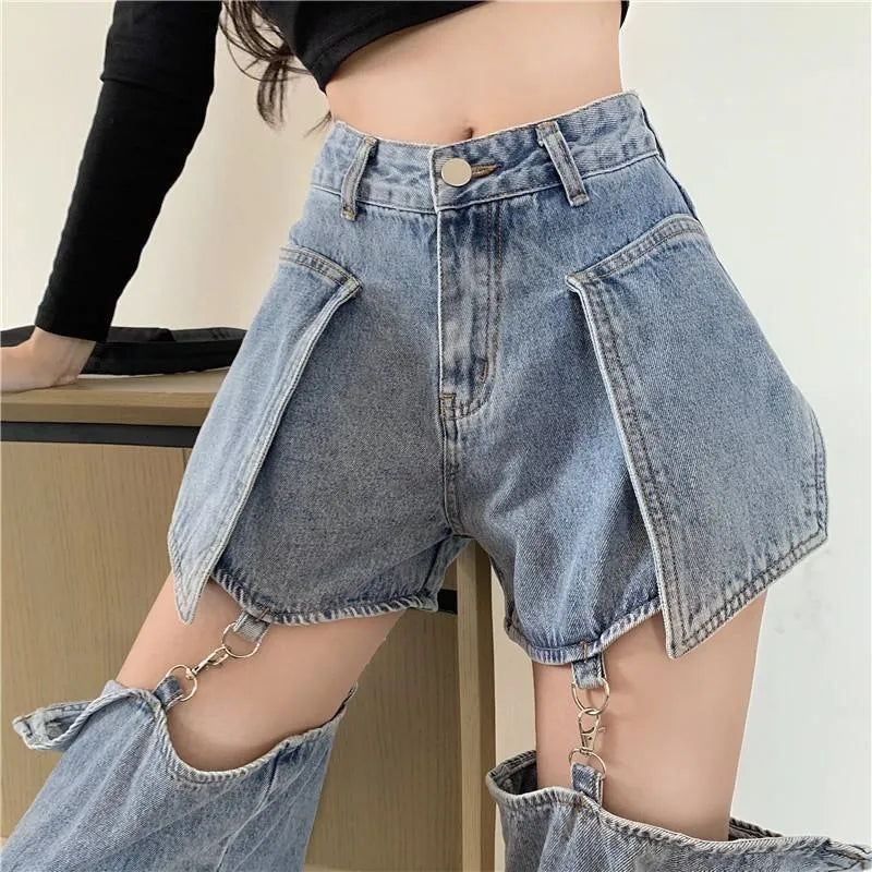 Removable Cut Out Wide Leg Jeans