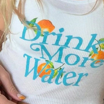 Water Orange Print Ribbed Tank Top
