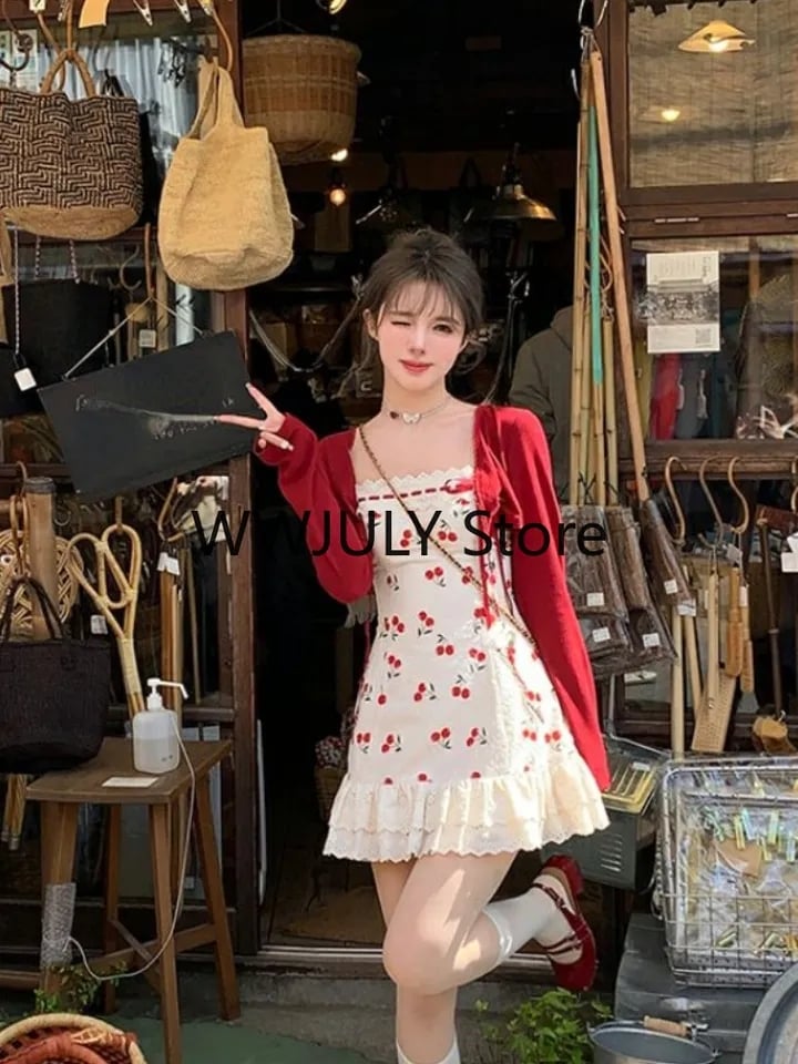 Cherry Lace Print Mini Dress