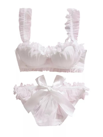 White Lace Petal Japanese Bra + Panties Lingerie