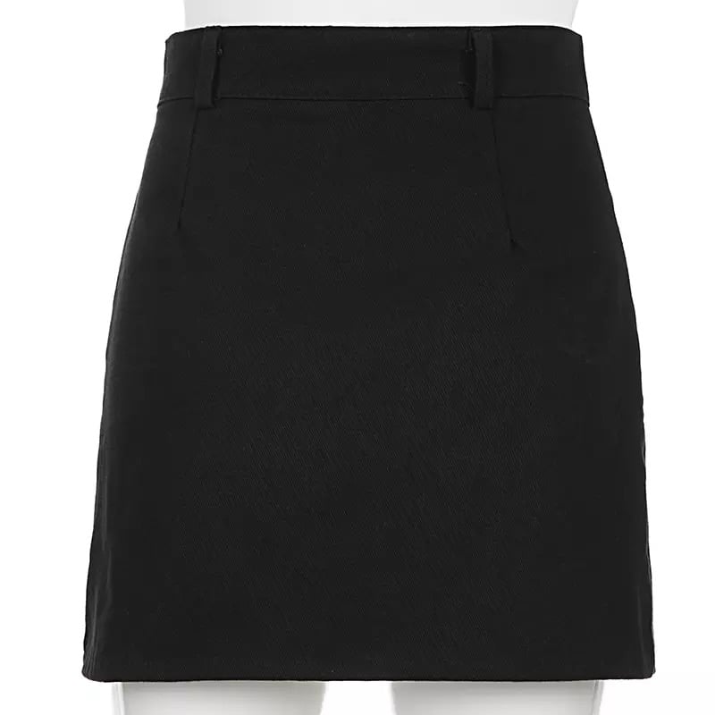 Sexy Black Goth Punk Demin Metal Chain Patchwork High Waisted Mini Skirt Zipper Split A-line E-Girl Kawaii Korean Japanese Harajuku Retro Streetwear