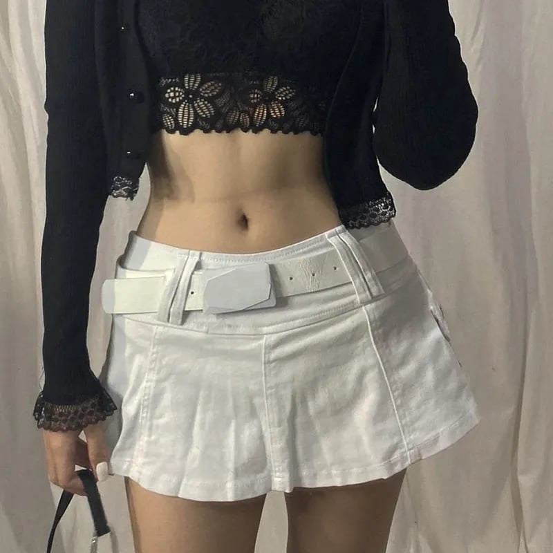 White Denim A-Line Low Waist Skirt