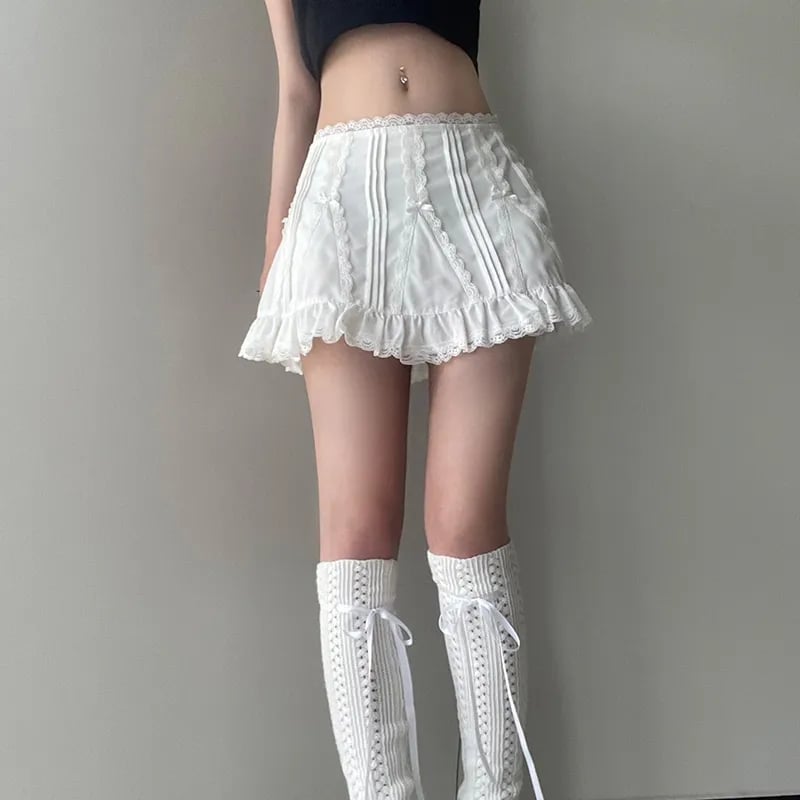 White Fairy Bow Ruffle A-Line Skirt