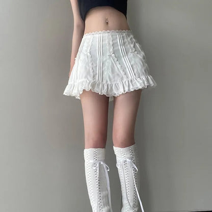 White Fairy Bow Ruffle A-Line Skirt