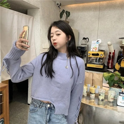 Purple Irregular Cropped Sweater
