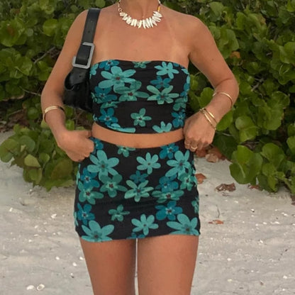 Floral 2 Piece Set Tube Top + Mini Skirt