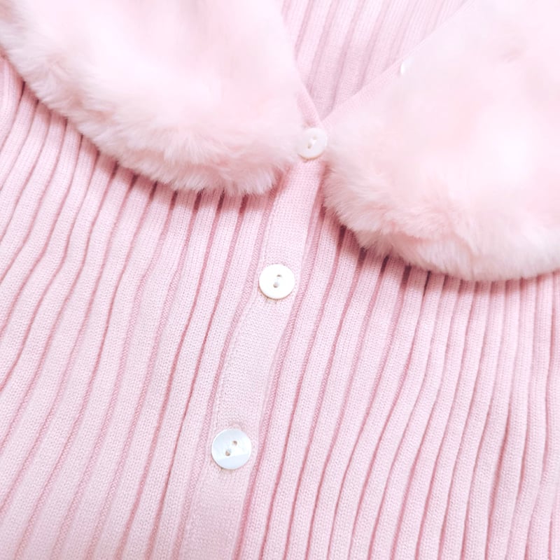 Pink Faux Fur Collar Long Sleeve Shirt
