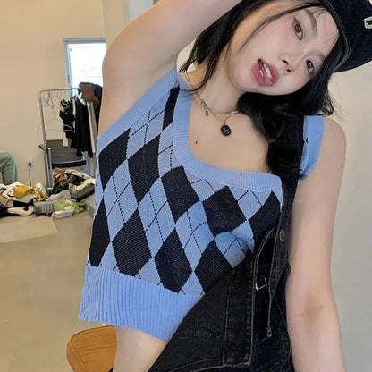 Pink Argyle Knit Tank Top