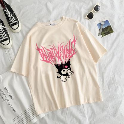 Japanese Anime Cartoon Print Loose Short Sleeve T-shirt