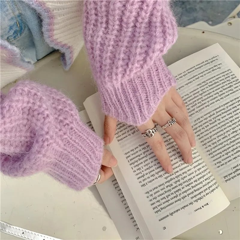 Purple & White Patchwork Knit Cardigan