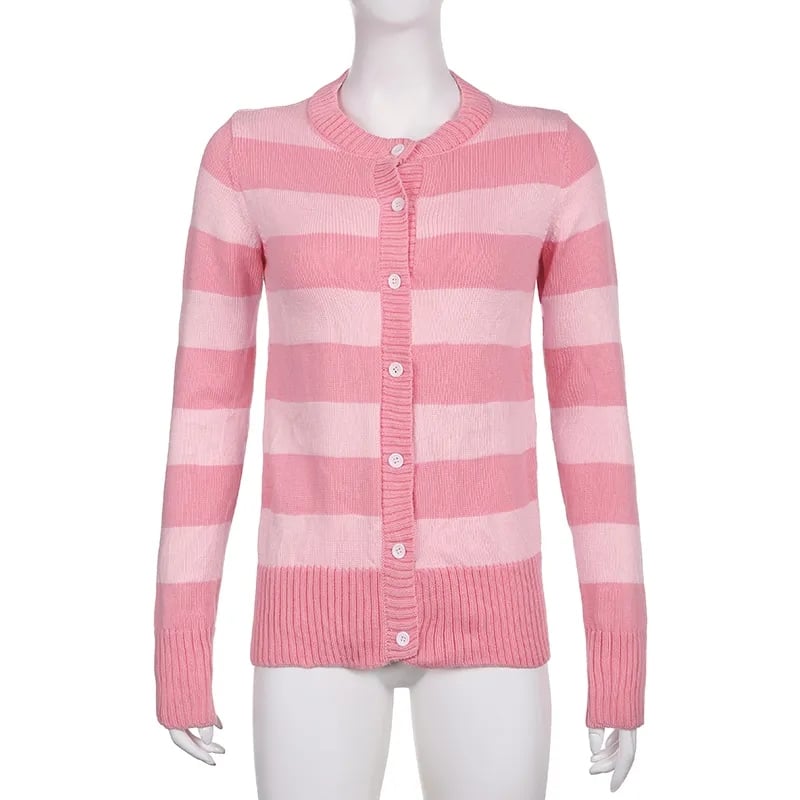 Pink Stripe Button Down Long Sleeve Cardigan