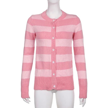 Pink Stripe Button Down Long Sleeve Cardigan