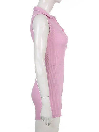 Sweet Pink Collar Ribbed Romper