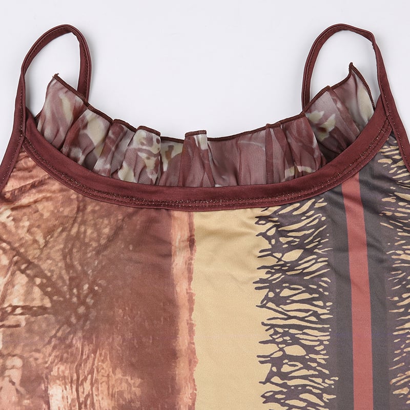 Retro Brown Lace V Neck Maxi Dress