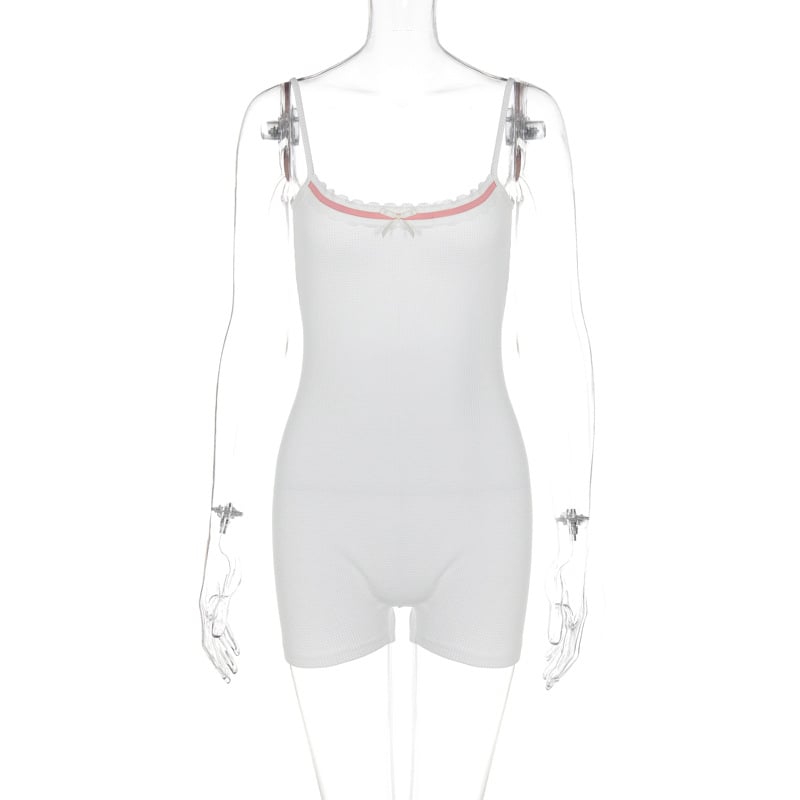 White Pink Bow Backless Romper