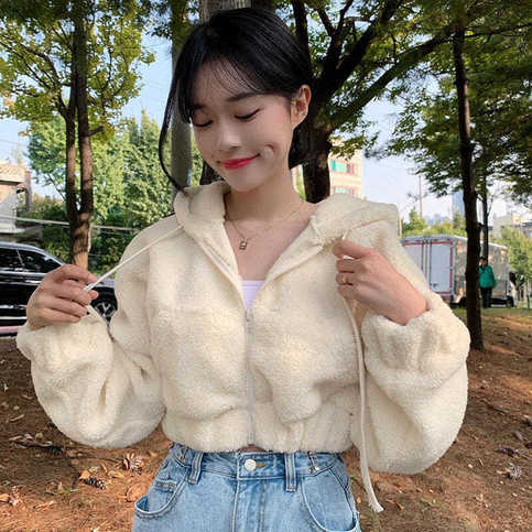 Soft Faux Lamb Wool Loose Long Sleeve Hoodie
