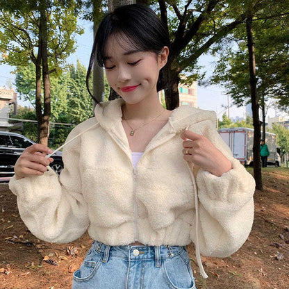 Soft Faux Lamb Wool Loose Long Sleeve Hoodie